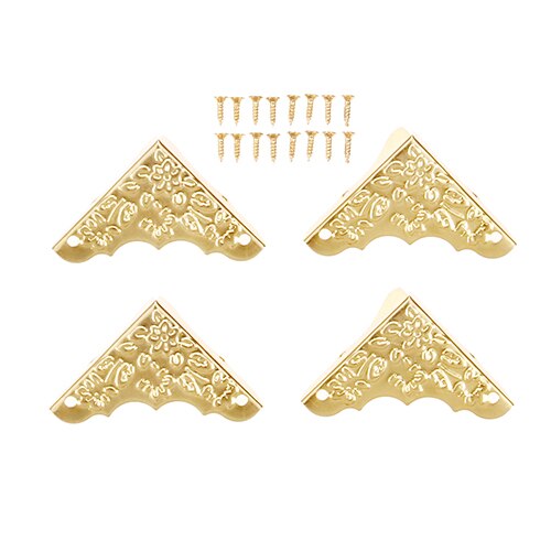 4Pcs 37mm Decorative Jewelry Wooden Box Picture Frame Corner Protector Guard Decorative Bracket For Furniture Hardware: Gold