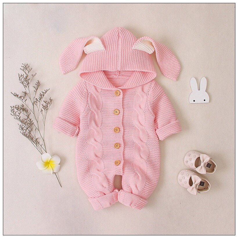Baby Pasgeboren Trui Soild Lange Mouwen Winter Herfst Wol Warme Romper 0-24 Maanden Baby Jongen Meisje Outfits Gebreide hooded Kleding: pink / 100(18-24M)