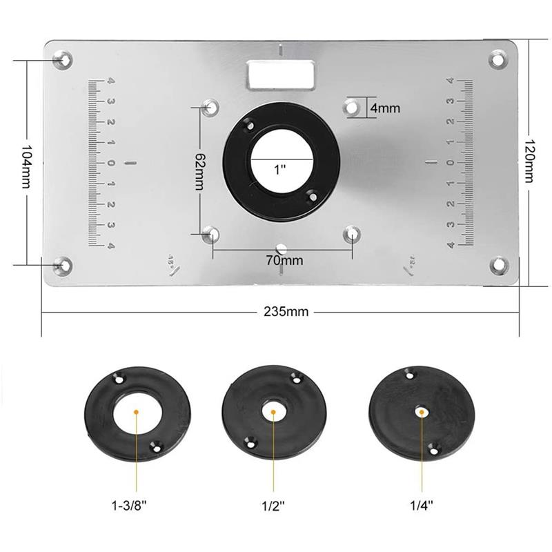 Router Table Insert Plate with Router Insertion Ring and Install Screws for DIY Woodworking Engraving Machine Benches