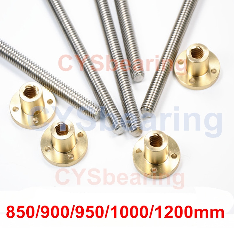 T10 Trapezoidal Lead Screw Pitch 2mm Lead 8mm 850mm 900mm 1000mm 1200mm with Brass copper Nut for 3D Printer Z Axis