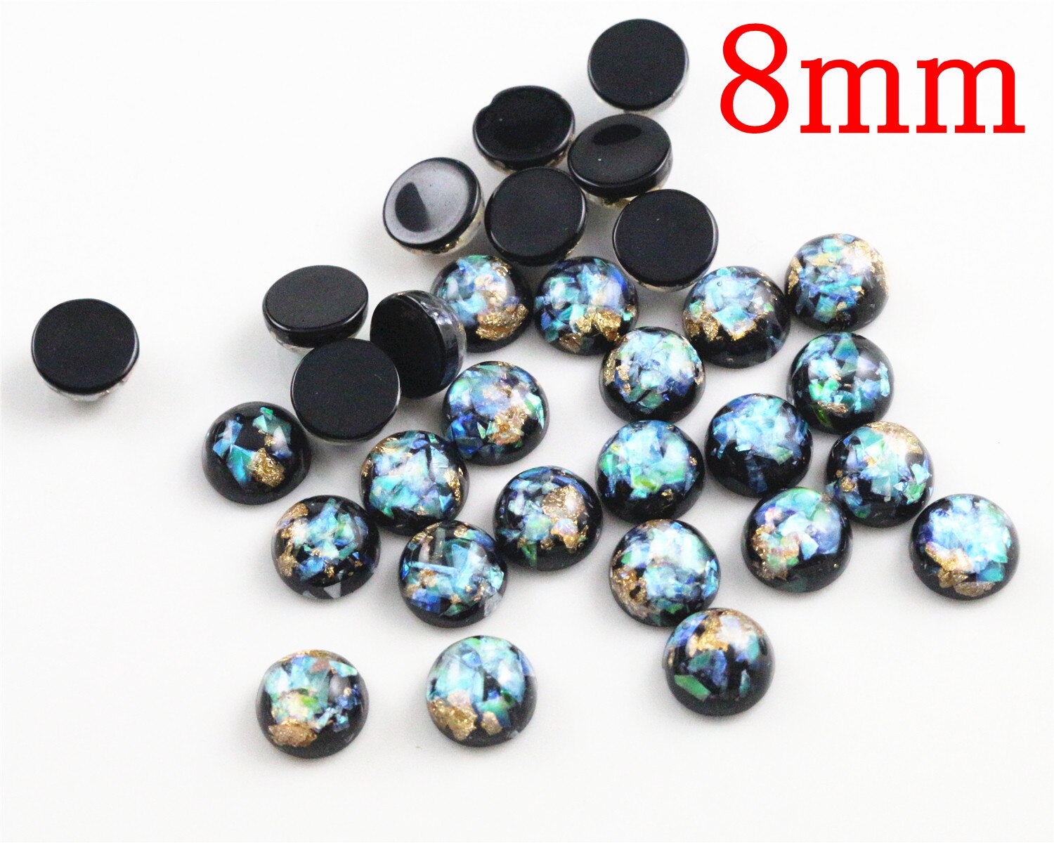 Mode 40 Pcs 8 Mm 10 Mm 12 Mm Zwarte Kleuren Ingebouwde Metalen Folie Plat Hars cabochons Cameo