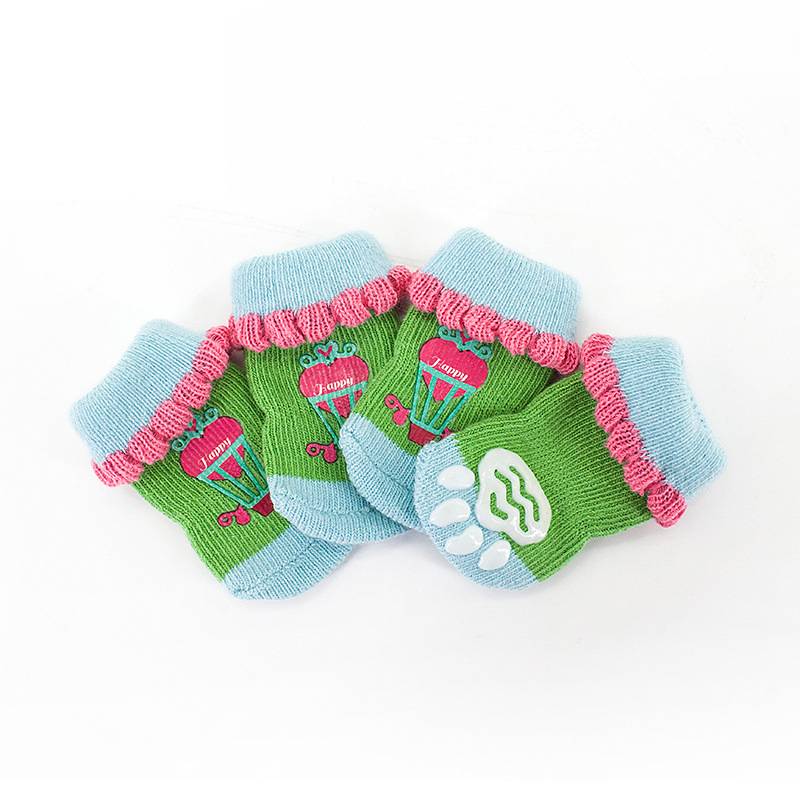 Chaussettes tricotées chaudes pour animaux de compagnie, 4 pièces, pour chiens et chats, intérieur, épais et doux, en coton, antidérapantes, fournitures pour animaux de compagnie: 5 / S