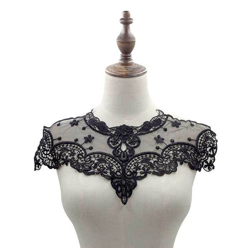 Tela de encaje de guipur para costura de ropa, apliques de cuello de mariposa, bordado, color negro: A4