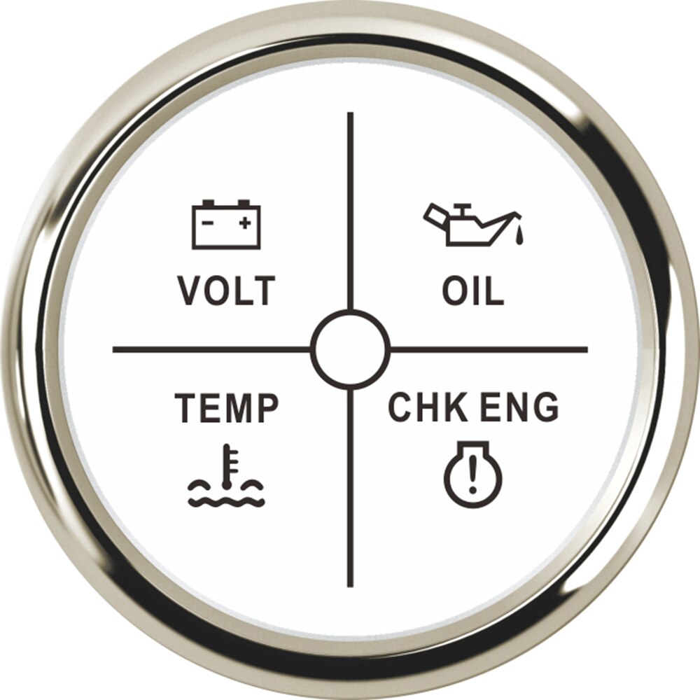 Medidor de alarma para coche y barco, medidor de temperatura del agua, voltaje, presión de aceite, control de motor, 4 indicador de alarma LED, indicador de temperatura de agua: White Silver
