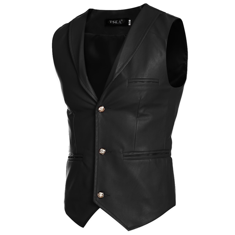 Gentleman lädervästar herr enkelknäppt herrväst 3 färger slim hombre casual cool läder gilet herr