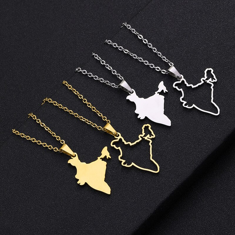 Wangaiyao Mode Eenvoudige India Kaart Hanger Rvs Ketting Geometrische Glossy Hollow Kaart Unisex Sieraden