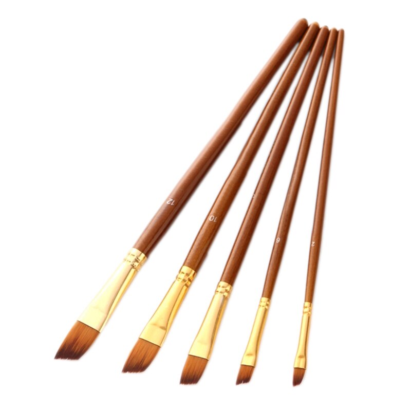 Nylon haar olieverf penselen set houten handvat aquarel acryl schilderkunst penselen voor kunstenaars schilders beginners: Schuin