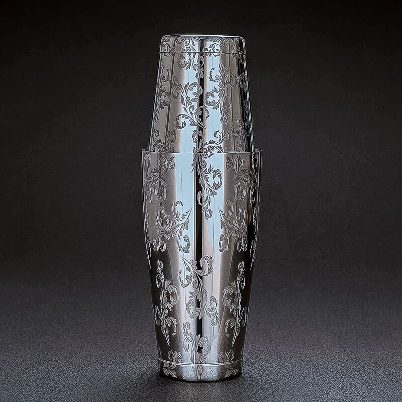 Style Boston Cocktail Shaker With Etched Pattern Tin Set - 800ml &amp; 500ml