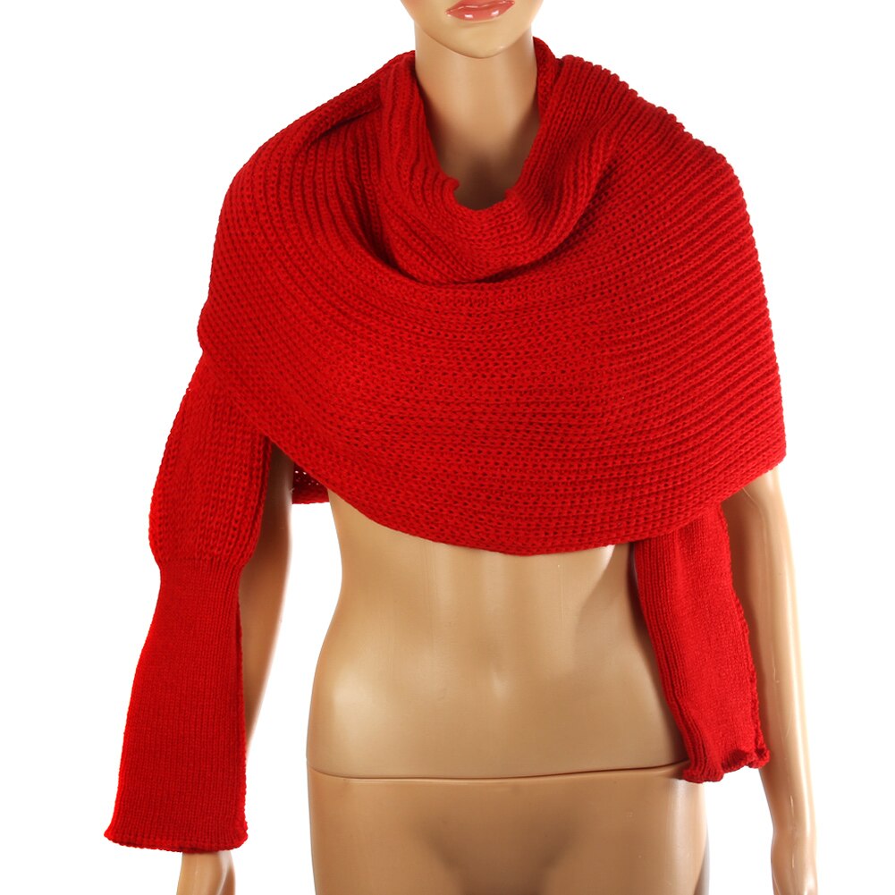 Kvinder strikket sweater toppe tørklæde med ærme wrap vinter varm sjal tørklæder edf 88
