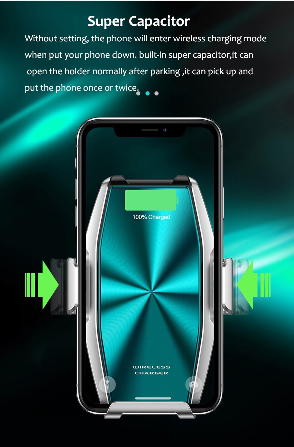 Qi Super Capacitor Wireless Car Phone Charger 15W Fast Charge Holder Mount forHuawei Mate30pro P30pro foriphone11 pro max 11pro