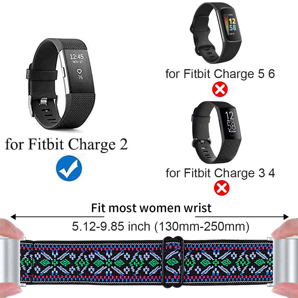 Weiches Nylonband für Fitbit Charge 2, Sport, gewebt, elastisch, dehnbar, Solo-Uhrenarmband, Schlaufe für Fitbit Charge 2 Ersatz
