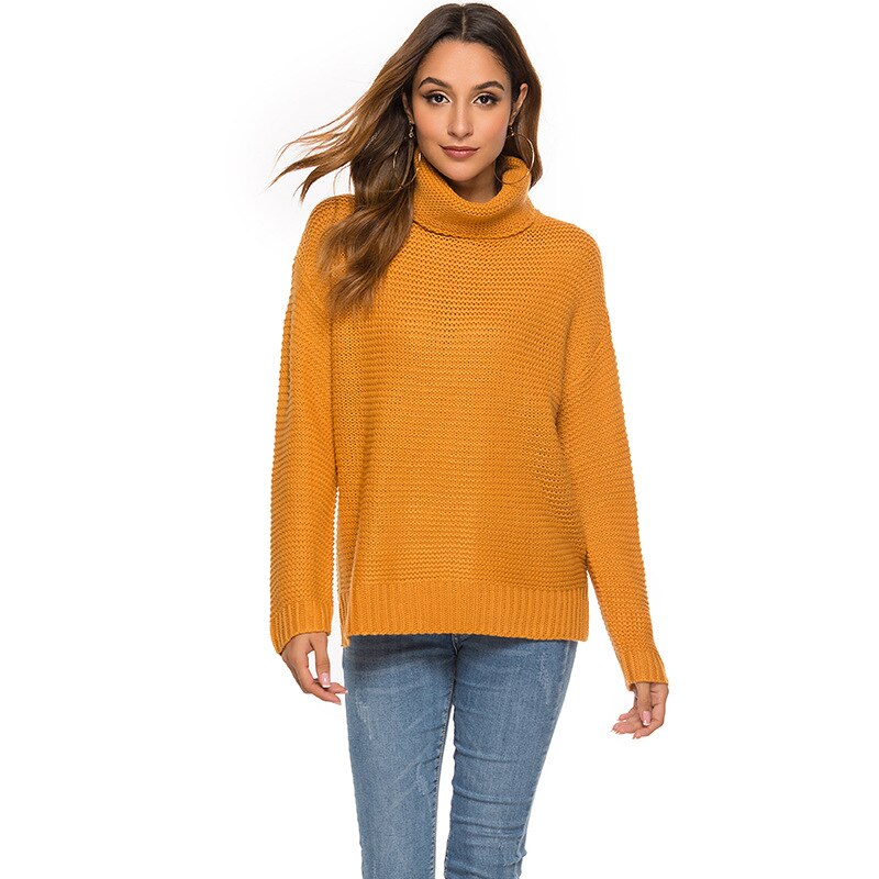 Winter Pullover Sweater Oversized Tops High Neck Long Sleeve Knitted Sweaters