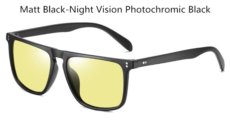 Mænds nattesyn polariserede fotokromiske briller, firkantede solbriller med farveskiftende solbriller  s193: Mat sort-gul