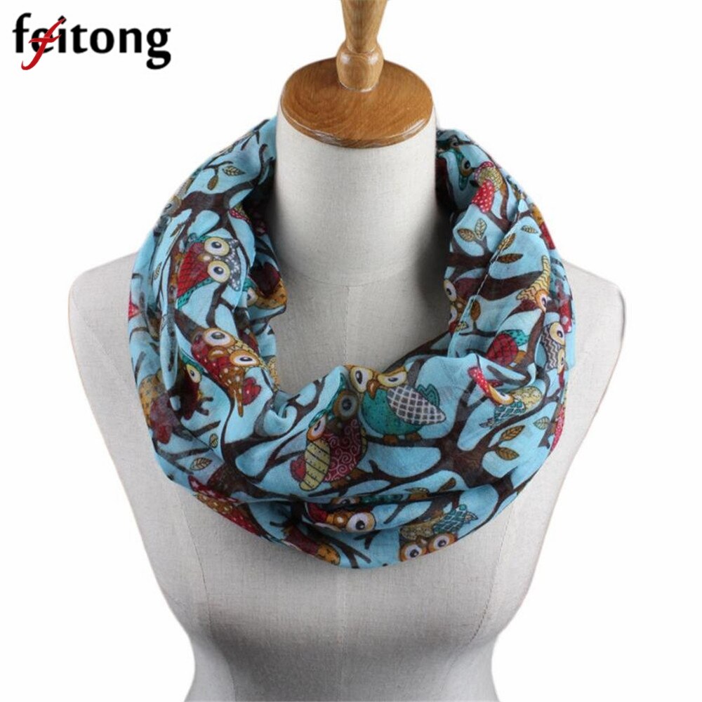 Feitong pañuelo foulard mujeres anillo Bufandas femenino patrón de búho impresión Echarpe para Mujer chal Wrap Bufandas Mujer invierno bufanda