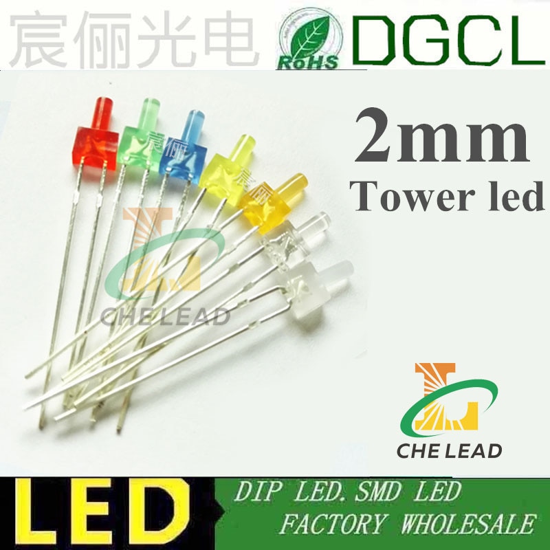 100 pièces/lots 2mm mini diode led rouge/vert/bleu/blanc/jaune/ORANGE nippler indicateur mini 2mm tour dip led lampe ampoule