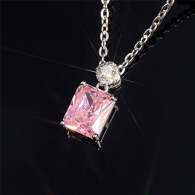 Collana in zircone quadrato argento angelo nero per donna personalità temperamento rosa pietra preziosa catena clavicola 2022 nuovi gioielli INS
