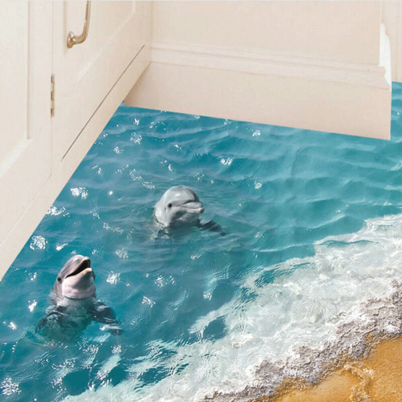 3D Stickers 3D Blue Sea Floor Wall Sticker Decal Beach Waterproof Removable