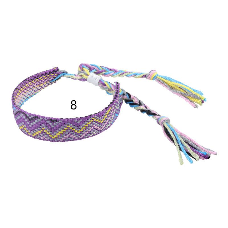 Nepal etnico tessuto braccialetto fatto a mano amicizia treccia corda tessuto cinturino a mano ricamo braccialetto nappe coppia Boho Wrap donna uomo: Cobalto viola