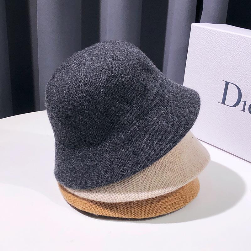 Bucket hats Autumn winter dome wool warm knitted Hat Women simple black woolen yarn basin cap Vintage weave casual hat