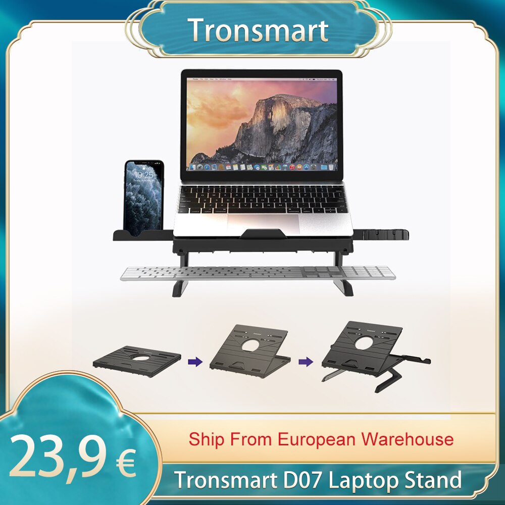 Tronsmart D07 Opvouwbare Verstelbare Laptop Stand Met Telefoon Houders, Compatibel Met 10 Tot 17-In Laptops, Tablets