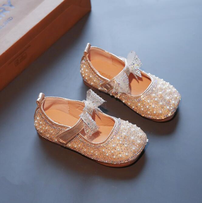 Spring Children Shoes Girls Flat Heel Princess Dance Sandals Kids Shoes Glitter Leather Girls Party Dress Wedding Shoes: Gold / 25 (Insole 15.5CM)