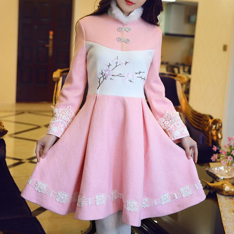 Vestido de estilo chino de hermana Lolita para mujer, ropa de princesa con cordones, mezcla de lana dulce tradicional Vintage, Hanfu femenino