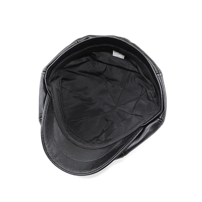 PU Newsboy Caps Men Faux Leather Octagonal Hat Male Caps Retro Middle-Aged Duckbill Berets Black Detective Hats Painter Cap
