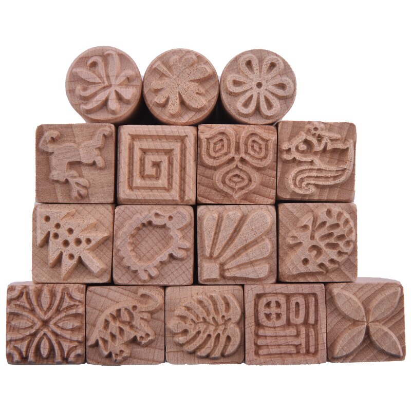 3cm Square Emboss Stamp Hand Carved Wooden Stamps Wood Seal for Printing DIY Clay Pottery Carving Blocks Polymer Clay Mold Tools