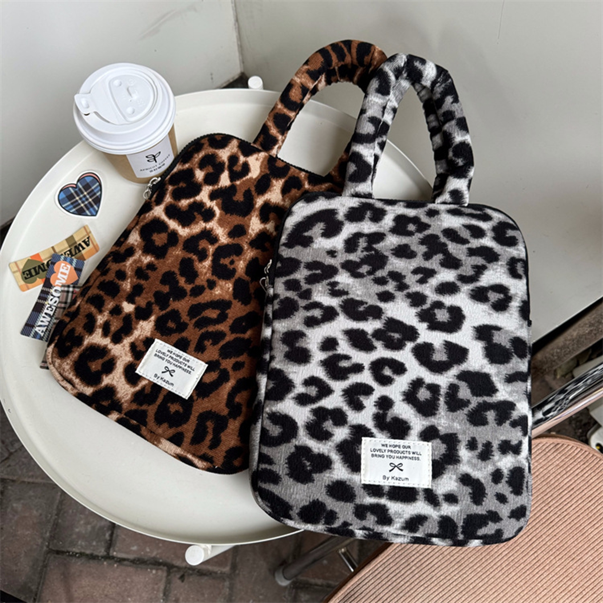 Laptoptas met luipaardprint, korea 13 14 15 15.6 inch organizer, draagbare esxy reistas, beschermhoes voor laptop, ipad en tablet.