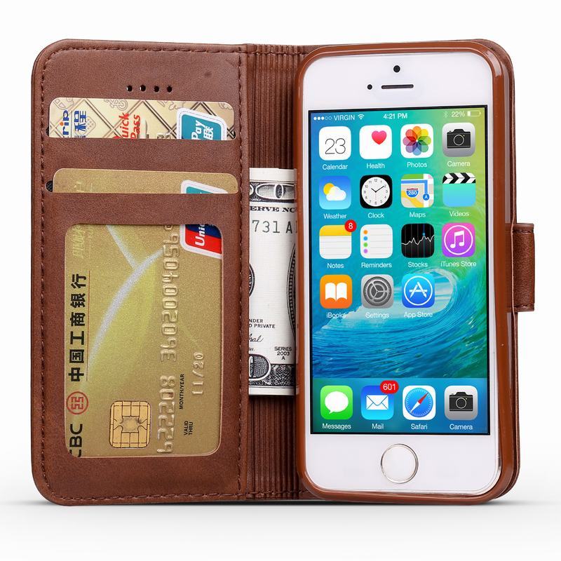 Case For iPhone 5 5S SE Phone Bag Cover Luxury Magnetic Flip Plain Vintage Wallet Leather Case Etui For Apple iPhone 5 S E Coque