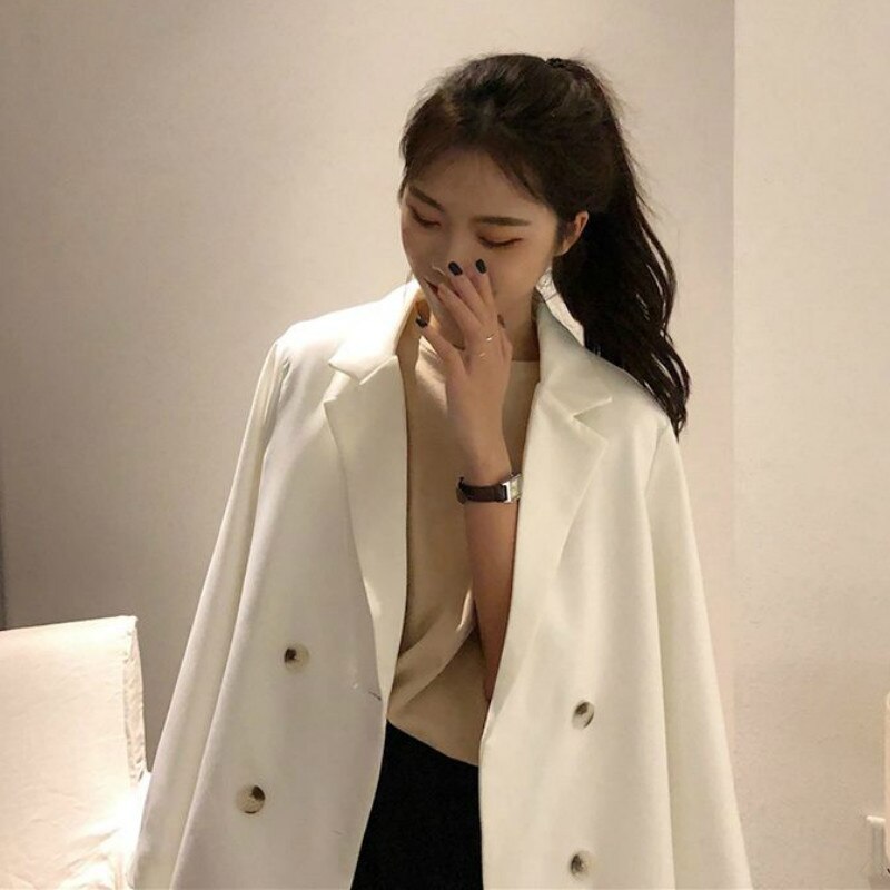 Blazers femmes Beige nouveauté automne Chic Style coréen rétro Double boutonnage décontracté solide Outwear ample classique populaire Simple