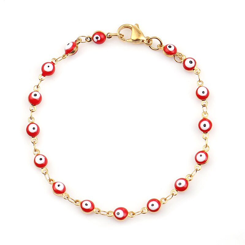 1 Pc Rvs Armbanden Goud Blauw Rood Evil Eye Emaille Bead Armband Voor Vrouwen Lucky Turkse Eye Sieraden: Red