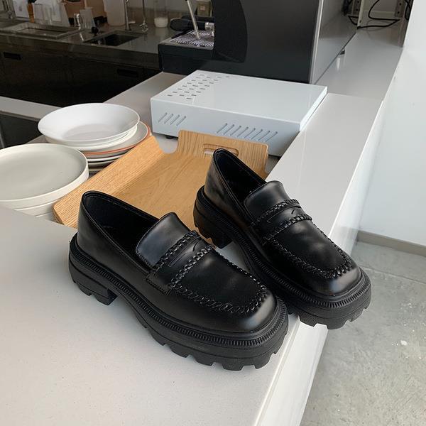 All-Match Square Toe Women Casual Female Sneakers Clogs Platform Flat Shoes British Style Autumn Oxfords Shallow Mouth Creepers: 35