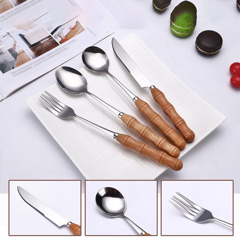 Yomdid 1pc middags kniv gaffel skje med tre håndtak rustfritt stål bestikk western food dessert servise gaffel skje servise