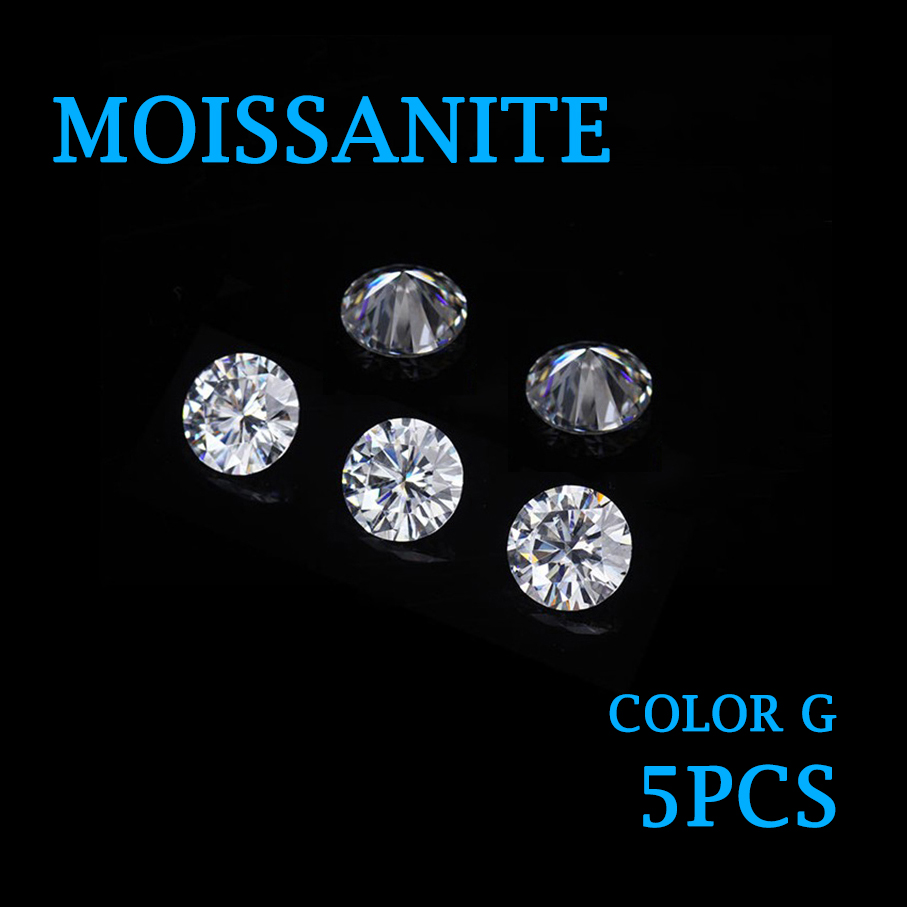 5Pcs 6.5Mm Gh Kleur Moissanite 1ct Losse Stenen Ronde Briljant Geslepen VVS1 Uitstekende Cut Test Positieve totaal