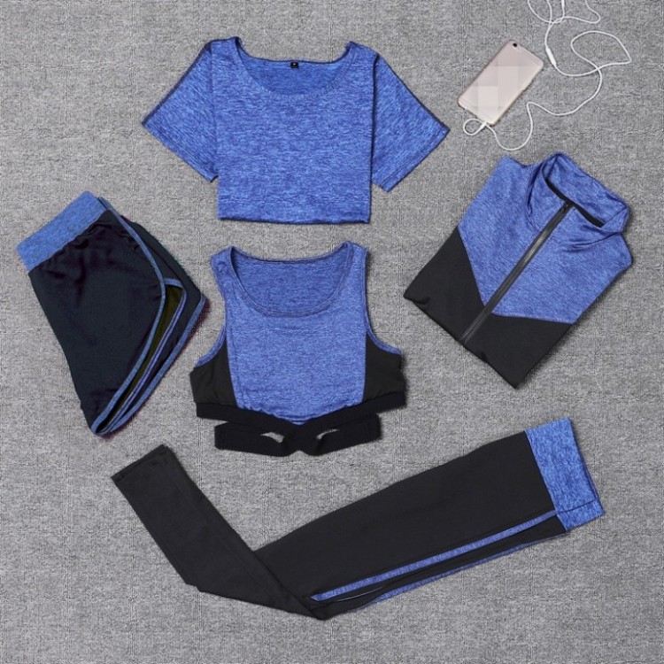 5pcs Training Womens Tracksuits Breathable Gym Wear Elastic Slim Quick Dry Compression Suit Outdoor Fitness Woman Sport Clothes: Blue / asia size M