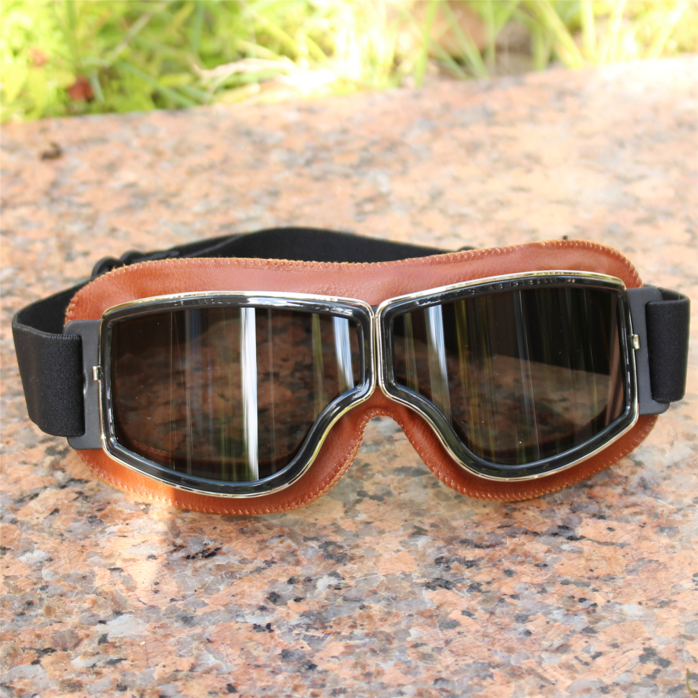 Vintage skyddsglasögon motorcykel läderskyddsglasögon cruiser fällbara skyddsglasögon nyaste solglasögon motocross säkerhet: Guld-