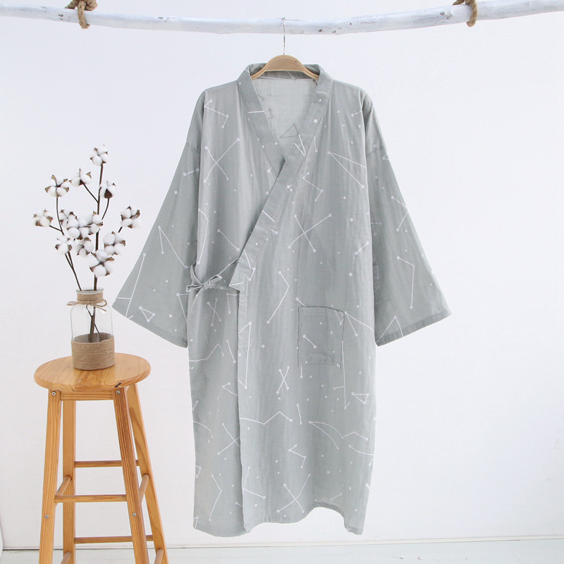 2025 neue Männer 100 % Baumwolle Blick Baumwolle Kleid verlieren Dünne Yukata Japanische Kimono Pyjama männer Mit Kapuze Kleid V-ausschnitt Pyjama Bademantel: L / Grün
