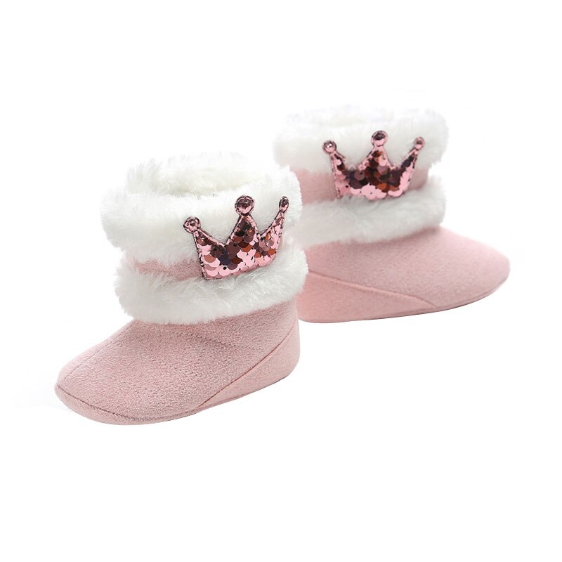 0-18M Newborn Baby Girl Booties with Faux Fur Toddler Winter Snow Boots Little Girl Thick Soft Warm Hool Boots Embroidery Thrown