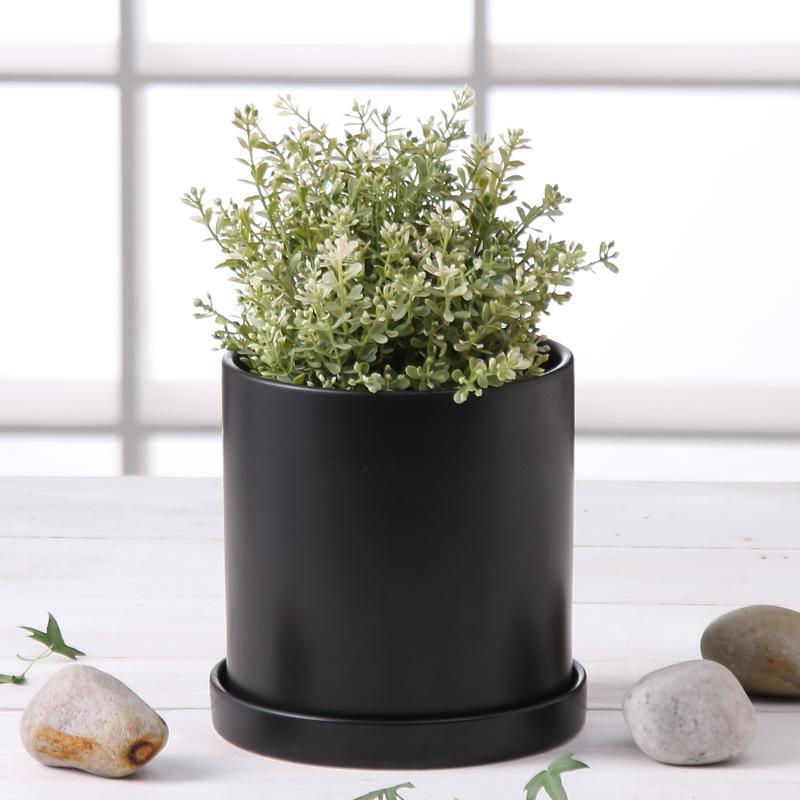 Pot de fleur en céramique conteneur avec plateau Pot de rangement maison vert nordique Pots de plantes pour fleurs Ins décoration de Pot de fleur moderne: black / 11x11x11cm