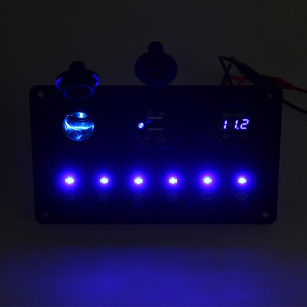 12-24V 6 Gang Car Marine Boat Circuit Board Voltage Display Switch Control Panel Modified DC RV boat-shaped switch panel