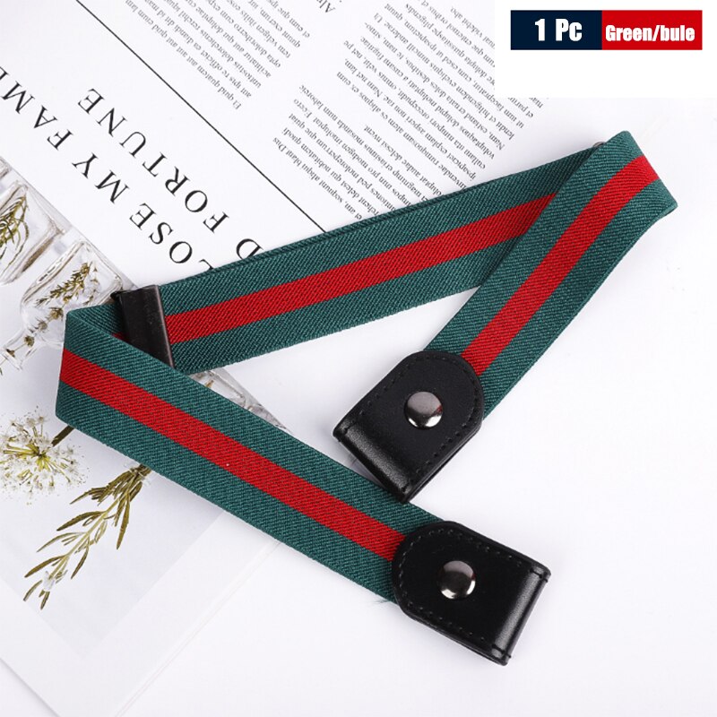 Cinturón elástico sin hebilla para hombre, sin hebilla, para pantalones vaqueros: Green-Red