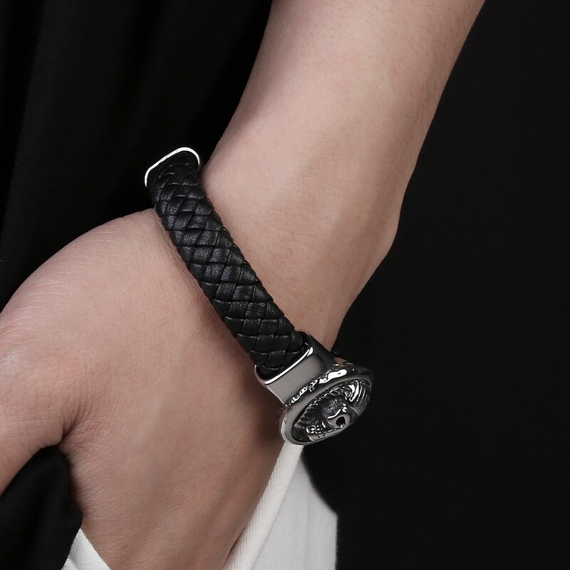 Trendy Egypte Schedel Armband Lederen Rvs Eenvoudige Bangle Mannelijke Collocatie Punk Manchet Sieraden