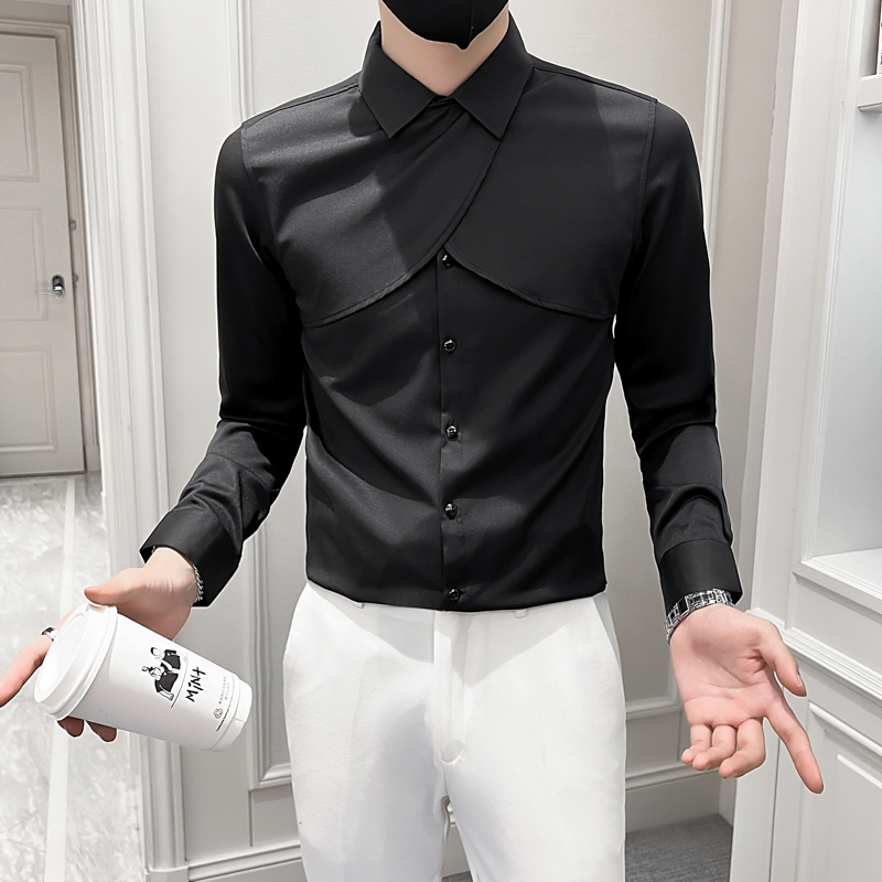 Black/White Spring Personality Spliced Long Sleeve Tuxedo Shirts For Men Clothing 2022 Slim Fit Casual Chemise Homme