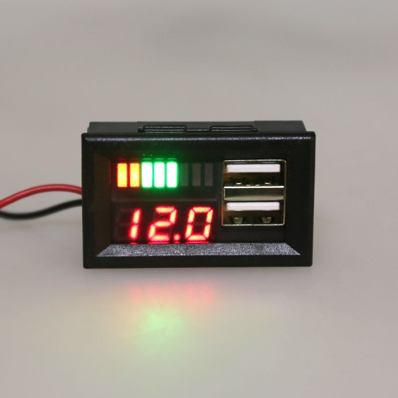 Voltímetro Digital de 12V para coche y motocicleta, medidor de Panel de batería de voltaje con salida USB de 5V