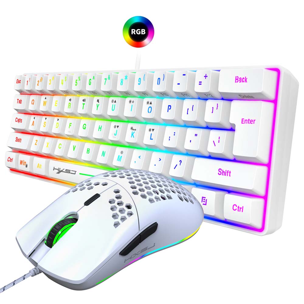 RGB-Tastatur, Gamer-Maus-Set, Kombination, 61 Tasten, kabelgebunden, buntes Licht, 6400 DPI, 6 Tasten, hohle kühlende Gaming-Maus