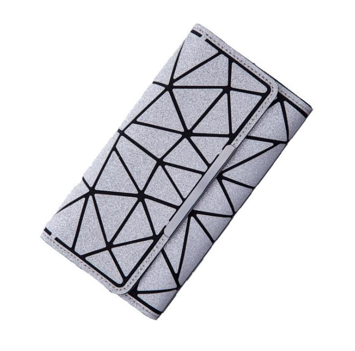 Maelove geometry wallet handbag noctilucent female hologram Clutch purse Matt Color/luminous wallet: shinning silver