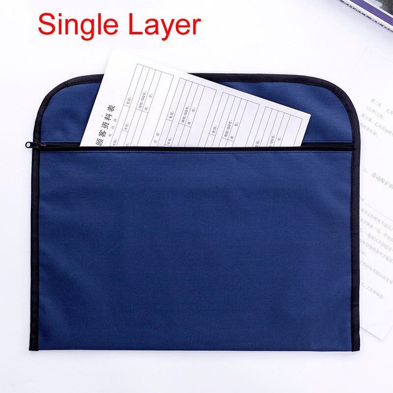 Portable Men Briefcases Waterproof Canvas Big A4 Document Bags Double Layers Book File Women Handbags Conference Information Bag: Navy Single Layer