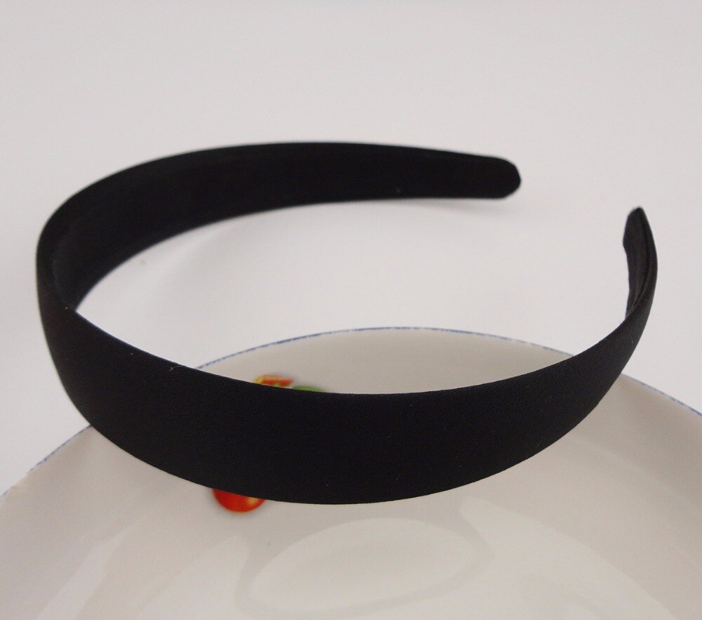 10 STUKS 2.5cm 1.0 "Zwarte Satijnen Stof Bedekt Vlakte Plastic Haar Hoofdbanden met fluwelen rug, vrouwen gewikkeld haarbanden