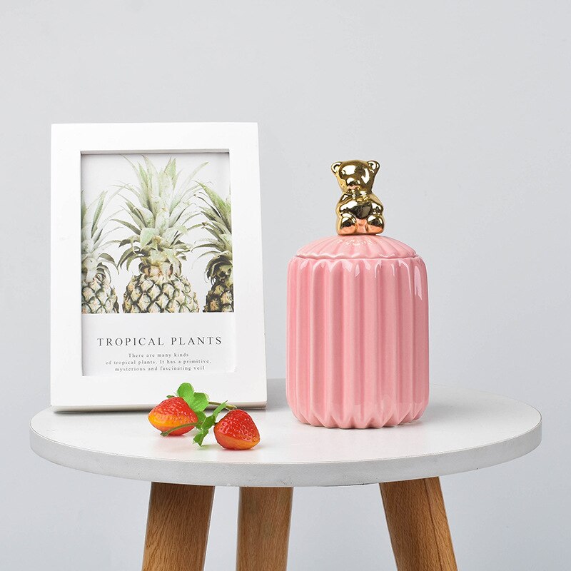 Pot de rangement en céramique plaqué or, pot de rangement, commode décorative, bijoux, cosmétiques, boîte de rangement, Animal mignon, artisanat de bonbons: Q